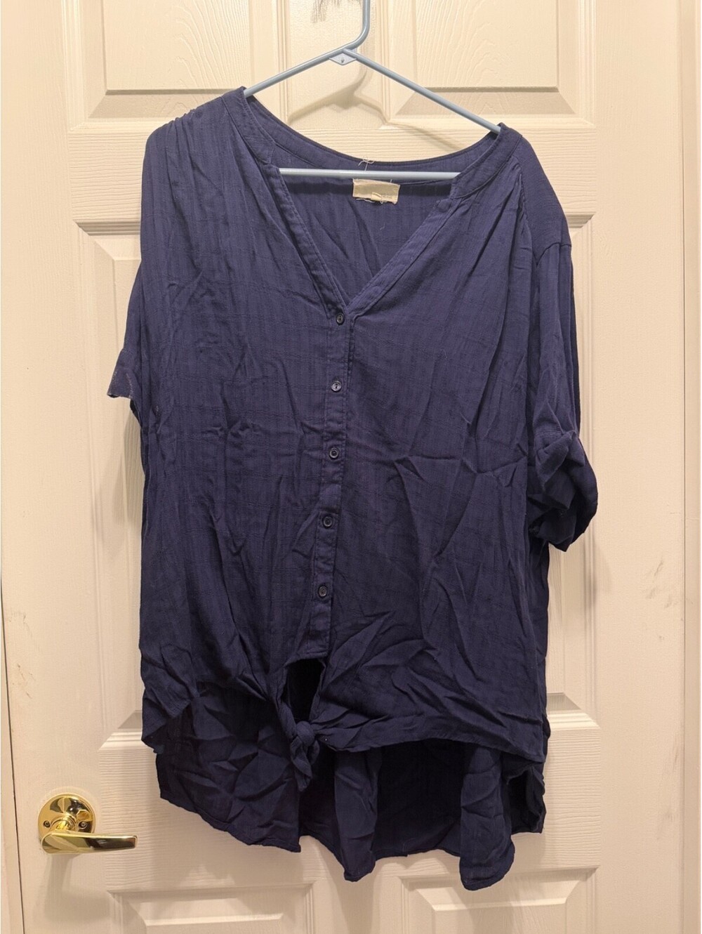 Dept222 Navy Blue Knot Tie Front Short Sleeve High Low Top 3X
